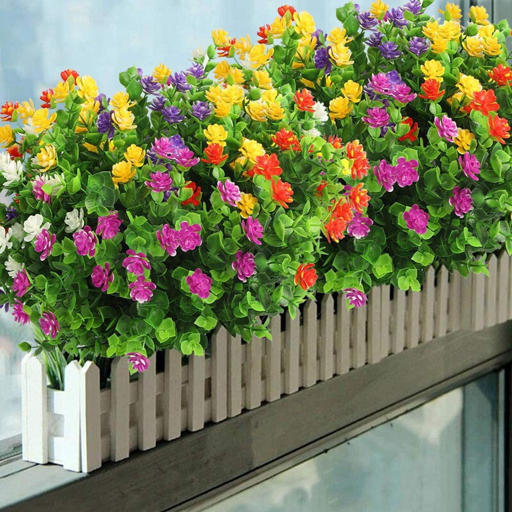 XmhyTop-A 10 Bundles Artificial Flowers for Outdoor UV Resistant Fake Plants, Home Farmhouse Décor (White)