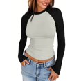 thumbnail image 2 of Raglan Sleeve Tops for Women Slim Fit Stretchy Color Block Raglan Shirts Workout Gym Athletic Baseball Tee Soft Stretch Fall Winter Underwear, 2 of 7