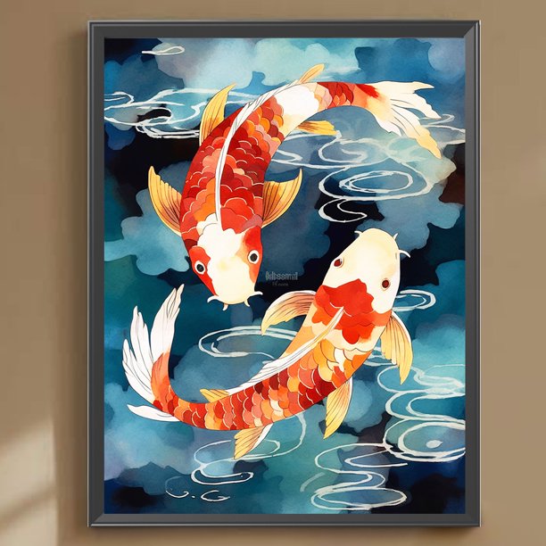 Cuadros Decorativos Pintura de diamante 5D DIY Taladro redondo completo Koi Fish Decoración del hogar (K652) Wdftyju embutido en tela