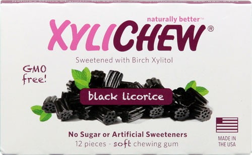 XyliChew Sugar Free Chewing Gum Black Licorice 12 Pieces - Vegan