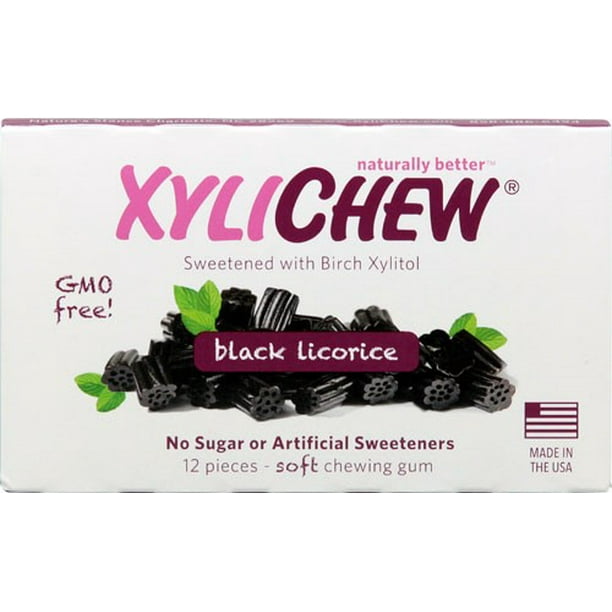 XyliChew Sugar Free Chewing Gum Black Licorice 12 Pieces Vegan