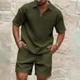 thumbnail image 2 of GrmtClth Waffle 2 Piece Outfits for Men Comfy Short Sleeve Sports Suit Spring Short Pants Tracksuit Sets Fashion Army Green 3XL, 2 of 7