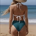 thumbnail image 6 of JoveMarine Women's Sexy Halter Bikini Set Two-Piece Swimsuit with Removable Padded Cups & Wire-Free Support for Summer Beach Vacation and Pool Party Green M, 6 of 7