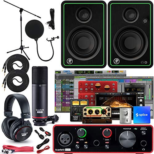 Focusrite Scarlett Solo 2x2 USB Audio Interface Full Studio Bundle with Creative Music Production Software Kit and CR3-X Pair Studio Monitors and 1/4” Instrument Cables