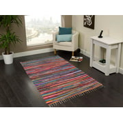 Spura Home Boho Multi Color Stripes Rag Chindi Bohemian Indian Area Rug 3x5 Living Room