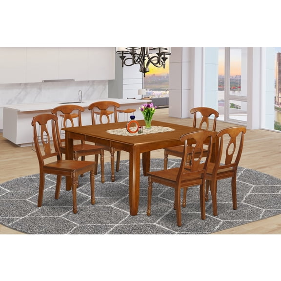 East West Furniture PFNA7-SBR-W 7 Piece Dining Room Table Set-Dinette Table With Leaf and 6 Kitchen Chairs