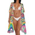 thumbnail image 4 of FKELYI Kimono Coverups for Women Soft Beach Cover Up Groovy Flower Skull Print Half Sleeve Summer Cardigan Bikini Cover Ups Resort Wear Casual Cruise Outfits, 4 of 6