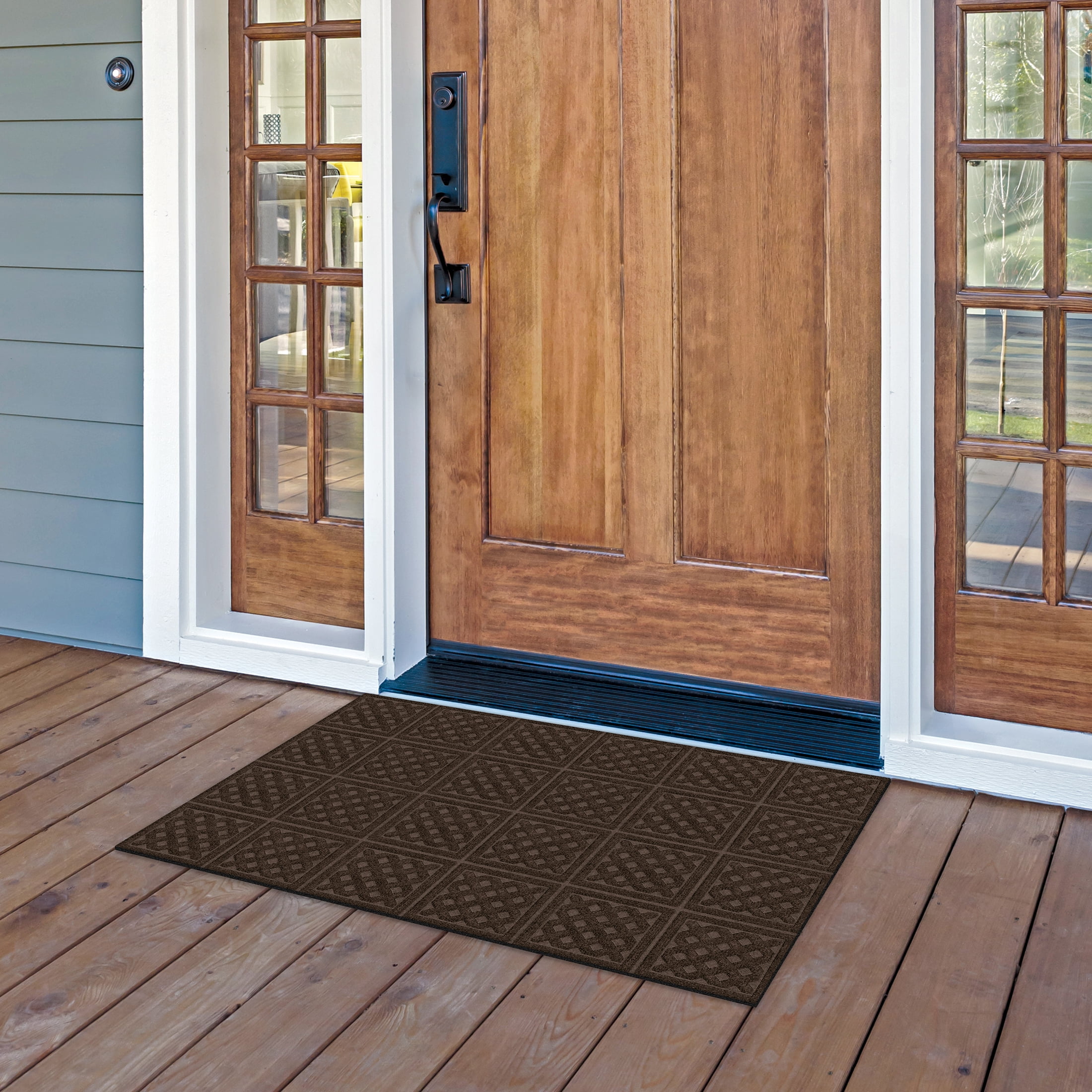 Mainstays Textures Lattice Polyester and Rubber Backed Doormat 2' x 3', Walnut
