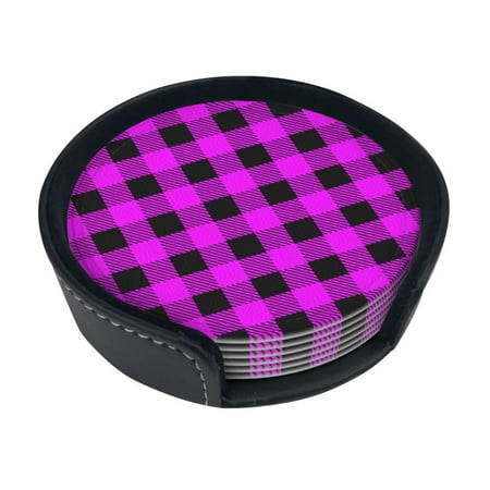 

6 Pieces Of Round Leather Coasters Anti-Fouling And Anti-Ironing Coasters Suitable For Home Restaurants Kitchen Offices And So On Seamless Plaid Fabric Shirts Blankets