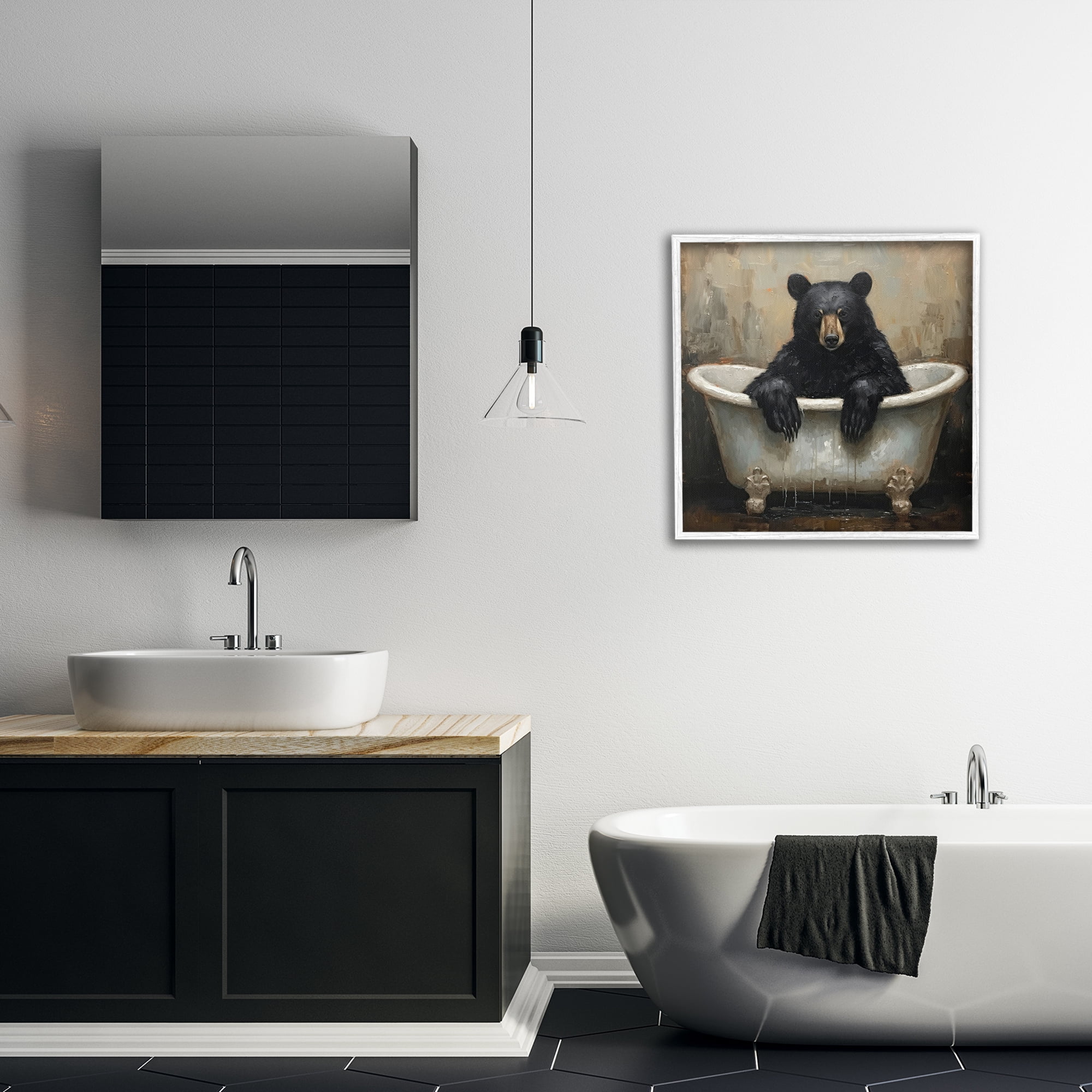 Stupell Industries Black Bear Bath Time White Framed Giclee Art, design by Tina LeCour