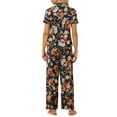 thumbnail image 3 of Conjunto de pijama de satén para mujer INSPIRE CHIC, top de manga corta y pantalones, 2 piezas, pijamas M negro-naranja, 3 of 5
