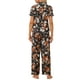 thumbnail image 3 of Conjunto de pijama de satén para mujer INSPIRE CHIC, top de seda con mangas cortas y pantalones, 2 piezas, pijamas L negro-naranja, 3 of 5