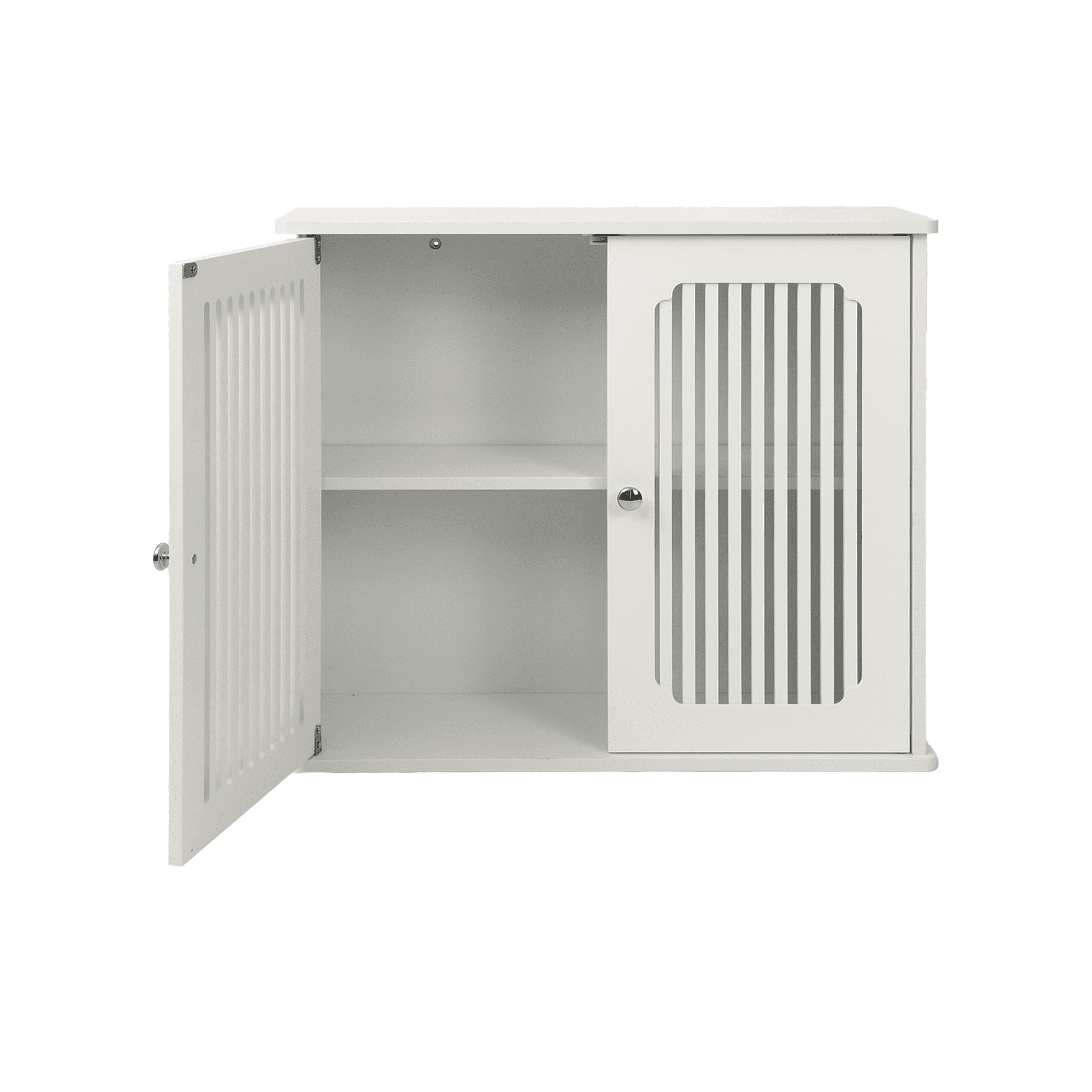 White Louvered Double Door Wall Mounted Bathroom Storage Cabinet, MDF Medicine Cabinet, Ventilated Vertical Organizer for Bathroom Balcony Entryway Home Storage
