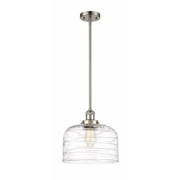 Innovations Lighting  Franklin Restoration Bell - 1 Light 12" Stem Hung Mini Pendant Clear Deco Swirl/Brushed Satin Nickel