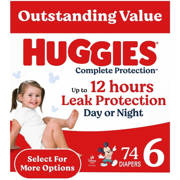 Huggies Complete Protection Baby Diapers, Size 6 (35  lbs), 74 Count