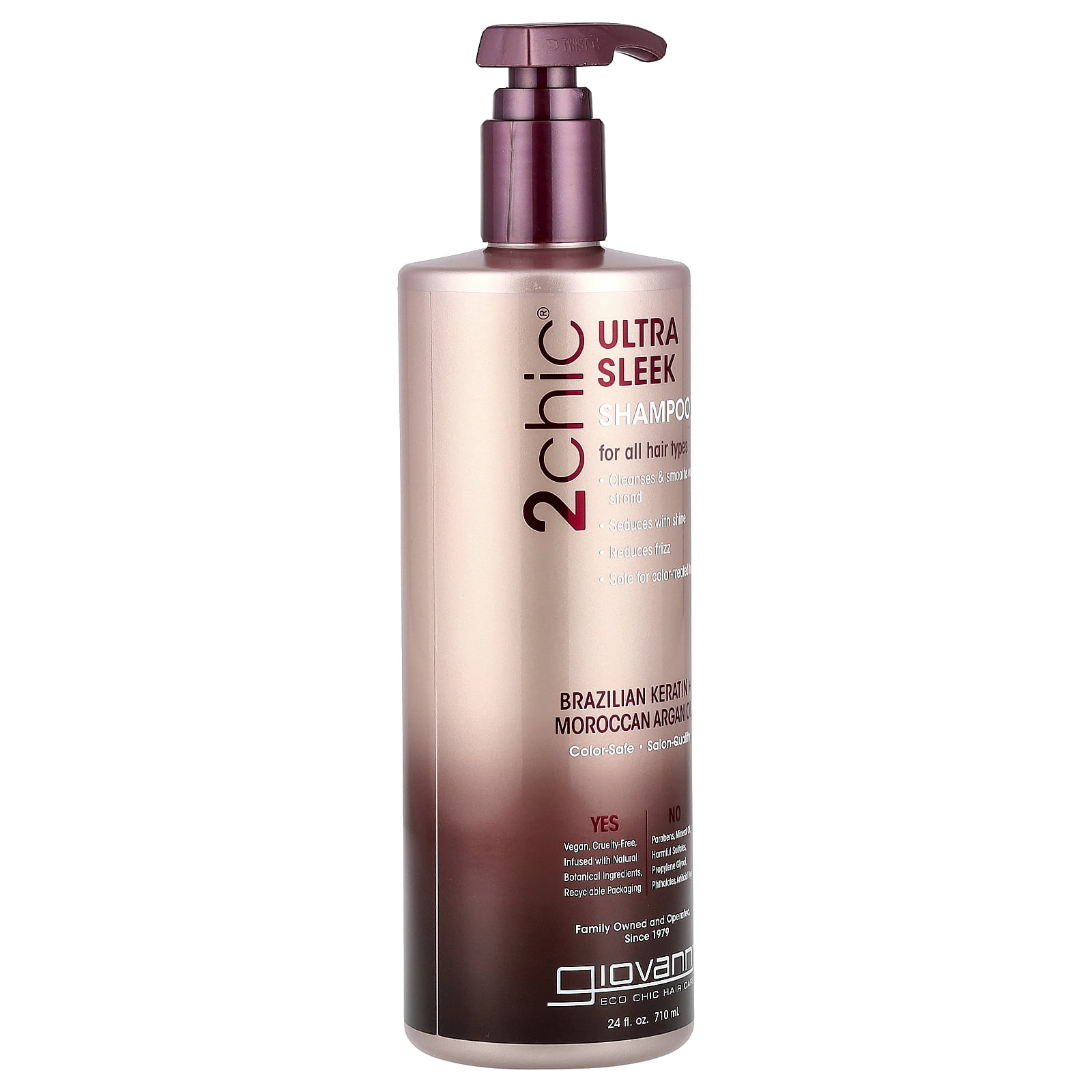 Giovanni 2chic®, Ultra Sleek Shampoo, For All Hair Types, Brazilian Keratin + Moroccan Argan Oil, 24 fl oz (710 ml)
