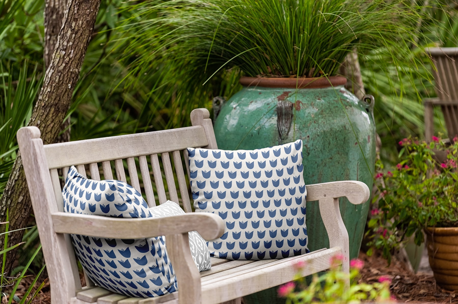 18"x18" Simply Daisy Simple Tulip Design Poly Indoor/Outdoor Pillow, Blue Qty 1