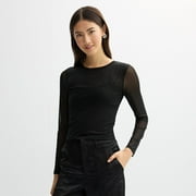 Juniors' madden girl Long Sleeve Studded Front Tee Color: Black Size: MEDIUM