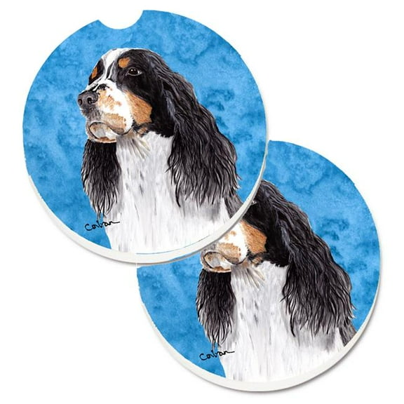 Blue Springer Spaniel Set of 2 Cup Holder Car Coaster
