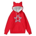 thumbnail image 3 of SwiftWear Women's Star Print Cute Cat Ear Hoodie Soft Pullover Hooded Tops with Front Pockets, Animal Themed Casual Wear Red, 3 of 3