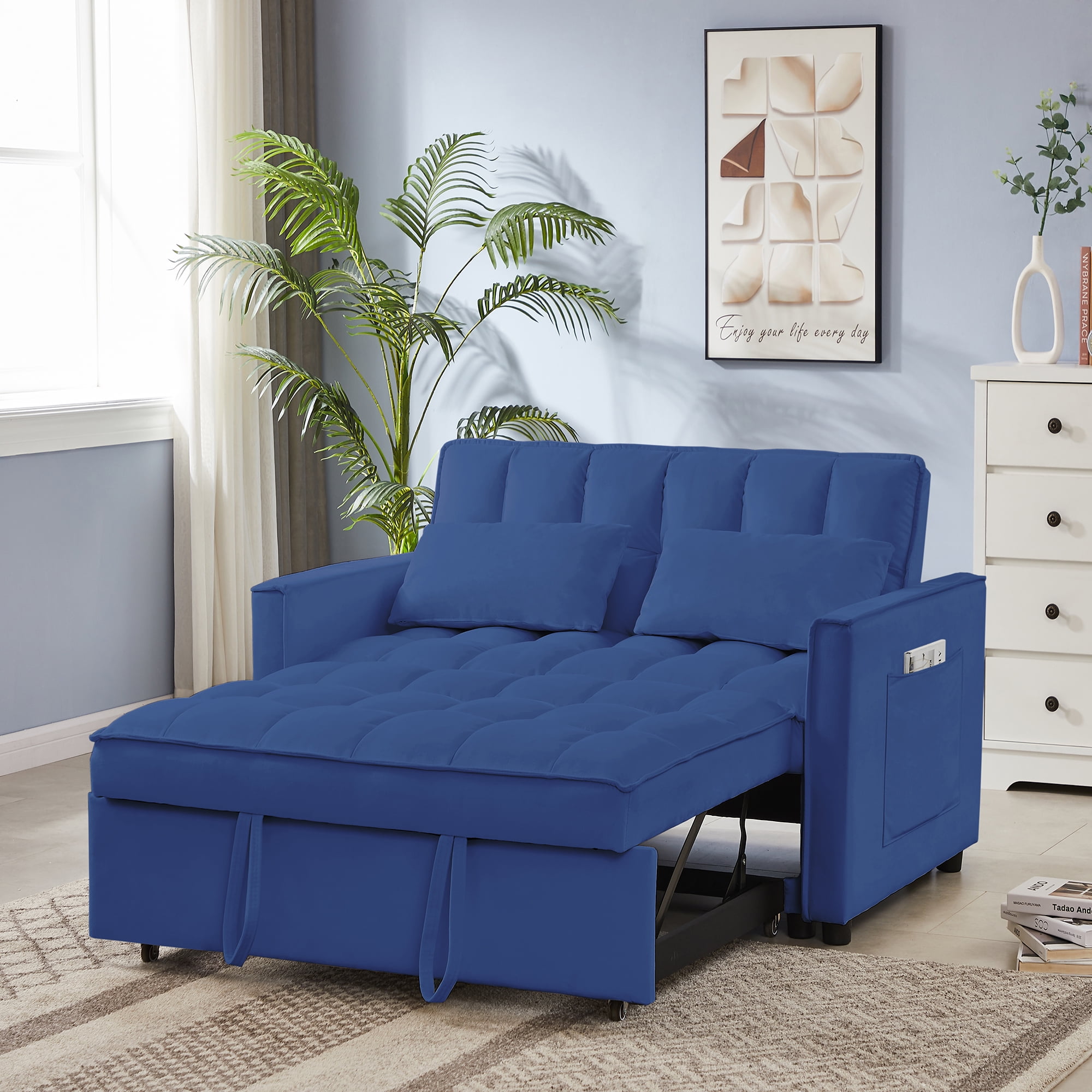 Modern Velvet Pull Out Convertible Sofa Bed, Folding Sleeper Futon