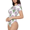 thumbnail image 2 of KLL Women 's Crew Neck Bodysuit Jumpsuits Tulips Flowers Print Short onesies Stretch T Shirts, 2 of 7