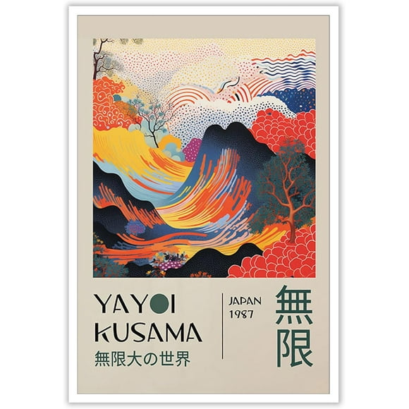 Yayoi Kusama Canvas Wall Art Abstract Sea Waves Posters Retro Nature Scenic Prints Painting Japanese Wall Art Gallery Exhibition Wall Decor For Living Room Bedroom Office 12x16in Unframed