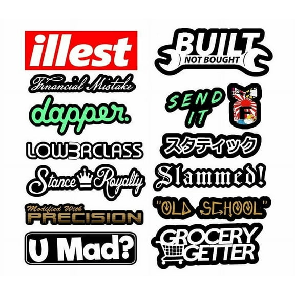JDM 14 Car Sticker Decal Mega Pack Lot Tuner Low Funny Boost Drift Race Type2MWP