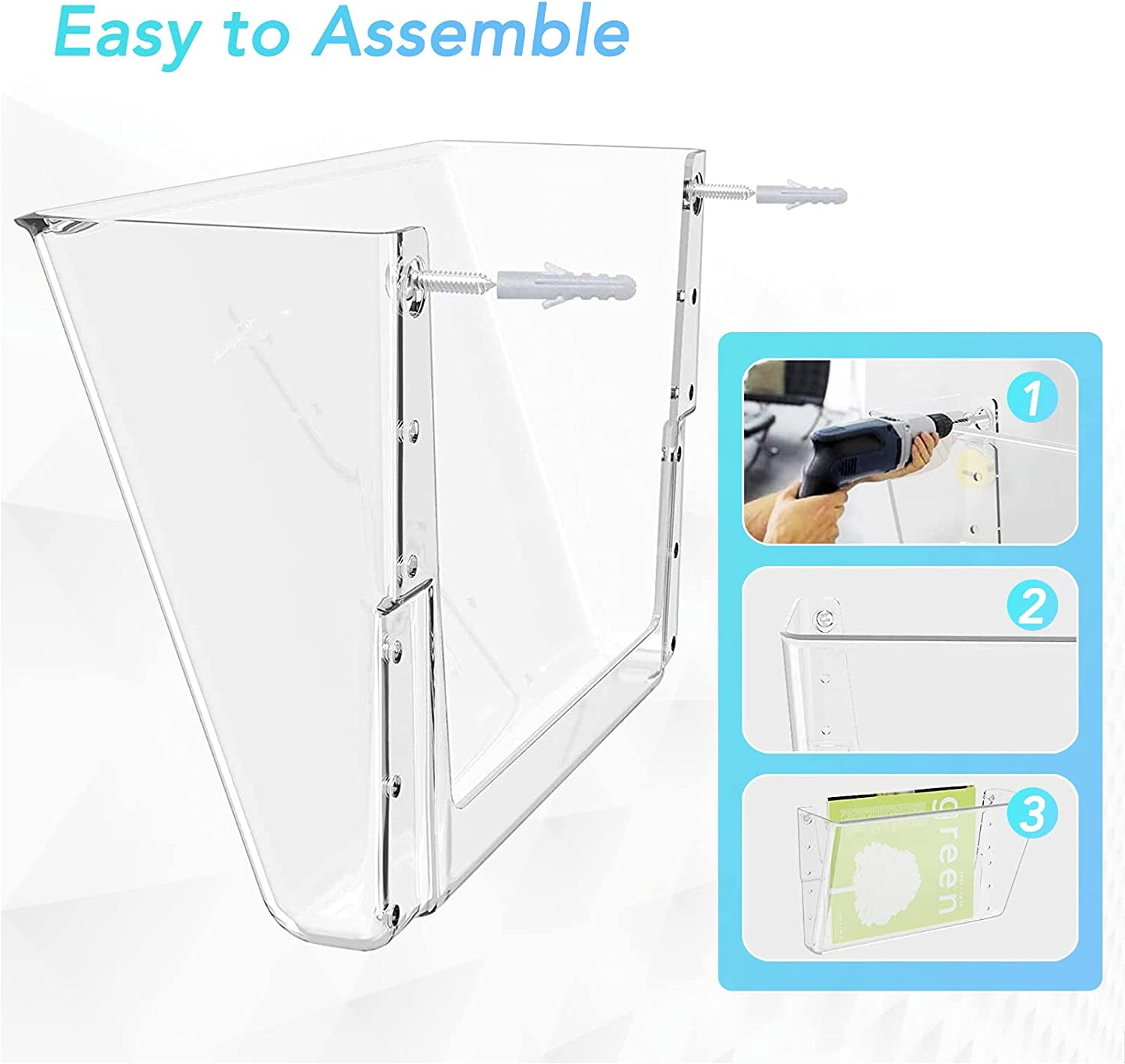 MaxGear Clear Acrylic File Holder Wall Organizer 4 Pockets for Office and Home, 13x4x7 inches