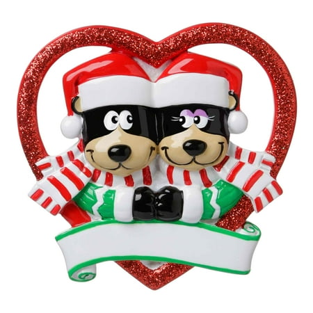 NEW BLACK BEAR COUPLE IN GLITTER HEART Personalized Christmas Tree Ornament DO-IT-YOURSELF