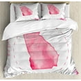 thumbnail image 1 of Georgia Duvet Cover Set King Size, Watercolor Style Airplane Circling the State, Decorative 3 Piece Bedding Set with 2 Pillow Shams, Dark Coral Pastel Pink Pale Eggshell Pale Mauve, by Ambesonne, 1 of 3