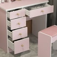 thumbnail image 5 of OXYLIFE Vanity Set with Lighted Mirror, Girls Makeup Vanity Table with 5 Drawers, Shelves and Stool, Pink, 5 of 10