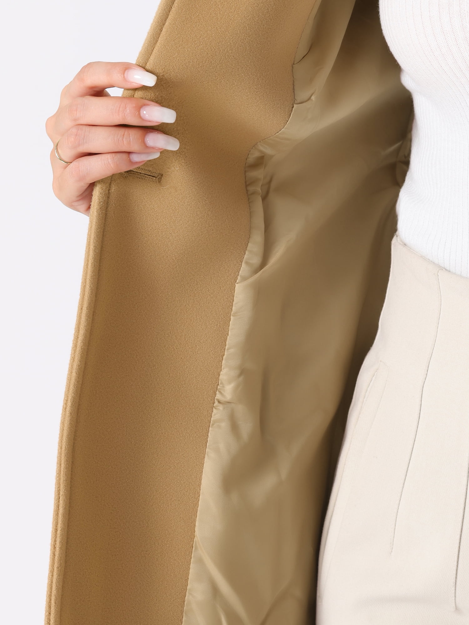 DARING DIVA Women's Turn-Down Collar Pockets Outwear Winter Coat M Khaki