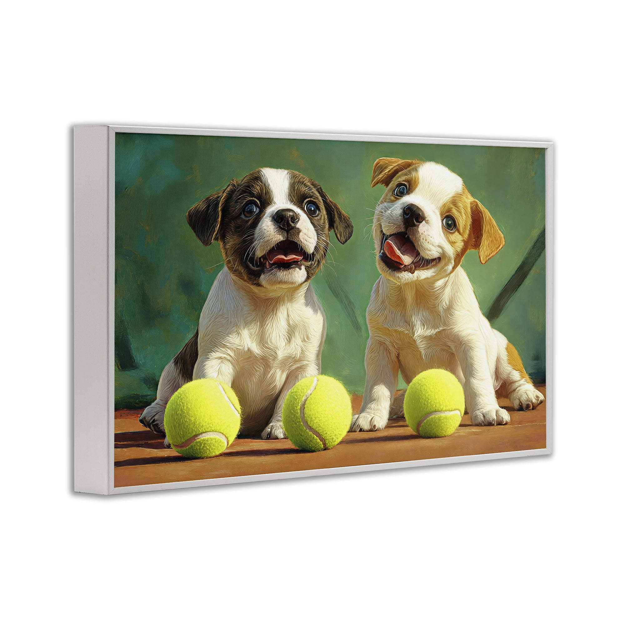 Stupell Industries Adorable Puppies with Tennis Balls White Framed Giclee Art, design by Imagine It Images