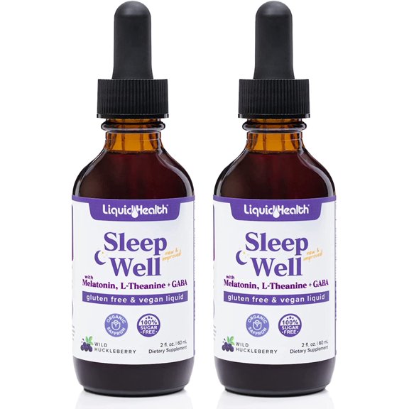 Liquid Health 2 Pack Sleep Well Drops, Melatonin Liquid Sleeping Aid Medicine Vitamin, Natural Mind and Body Relaxation, Stress Relief for Adults Men and Women - 2 Fl Oz