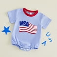 thumbnail image 5 of Staki 4th of July Baby Boy Girl Outfit Fourth of July Bubble Romper Short Sleeve Onesie Newborn Independence Day Clothes 6M 12M 18M Blue,3-6 Months, 5 of 9