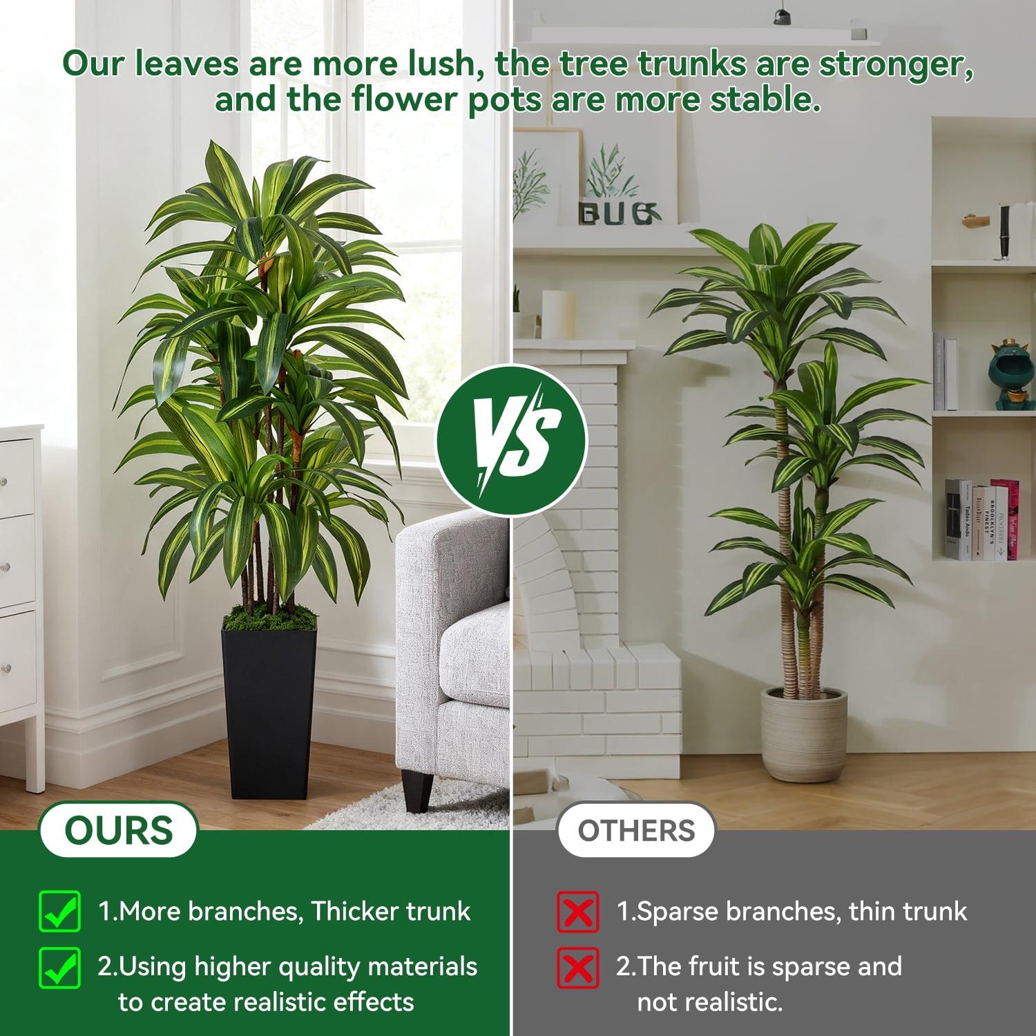 NOVAROOT Artificial Dracaena Tree 5FT, Faux Tree with Black Tall Planter, Fake Tropical Floor Plant, Artificial Silk Tree for Home Office Living Room Decor Indoor