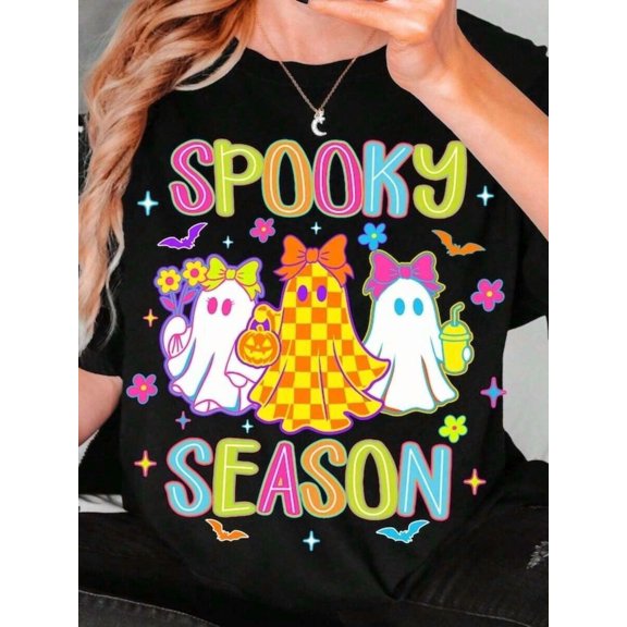 100% Cotton Neon Halloween Ghost T Shirt, Spooky Season Tee, Preppy Halloween Tee, Cute Boo Ghost Coquette Tee, Halloween Kids Tee, Halloween Vibes 100% Comfortable Cotton