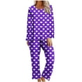 thumbnail image 2 of Yuwull Pajama Set for Women Heart Printed Long Sleeve Sleepwear Comfy Button Downss Loungeswear Casual Wide Leg Pants Pjs Set, 2 of 5
