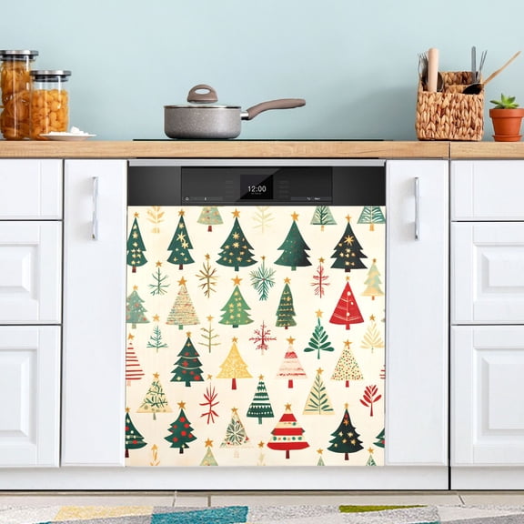 Dailycode Dishwasher Magnet Cover Magnetic Fridge Door Cover Home Kitchen Decor, Beautiful Christmas Trees, 23"x 26"