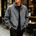 thumbnail image 4 of Dweltoz Men's Lightweight Bomber Jacket Casual Stand Collar Zip Up Soft Outerwear with Side Pockets Fall Winter Fashion Jackets,Dark Gray 3XL, 4 of 5