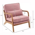 thumbnail image 5 of Upholstered Accent Armchair for Living Room, Modern Linen Indoor Single Leisure Lounge Chair with Oak Armrest & Lumbar Pillow, Wooden Reading TV Arm Chair for Home Apartment Office, Pink, 5 of 7