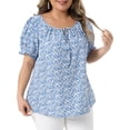 thumbnail image 2 of Women's Plus Tops Scoop Neck Notch V Tie Front Short Sleeve Floral Summer Blouses 1X Blue, 2 of 6