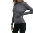 thumbnail image 4 of xiaxaixu Women's Asymmetrical Ruched Tops Long Sleeve Round Neck Solid Color T-Shirts Blouses Streetwear, 4 of 4