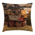thumbnail image 1 of Scenery Decor Throw Pillow Cushion Cover, Scary Horror Movie Themed Abandoned House in Pale Grass Garden Sunset Photo, Decorative Square Accent Pillow Case, 16 X 16 Inches, Multicolor, by Ambesonne, 1 of 2
