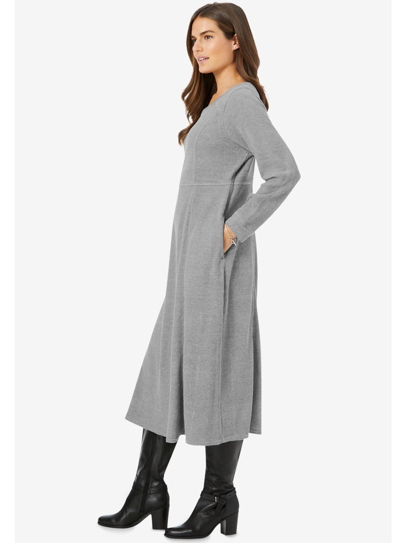 thermal knit a line dress Woman Within Plus Size Petite Thermal Knit A-Line Dress