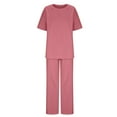thumbnail image 5 of UAMVSH 2 Piece Cotton Linen Outfits for Women Plus Size Lightweight Vacation Work Sets Short Sleeve Tops and Pants Suit with Pockets(Large,Pink), 5 of 5