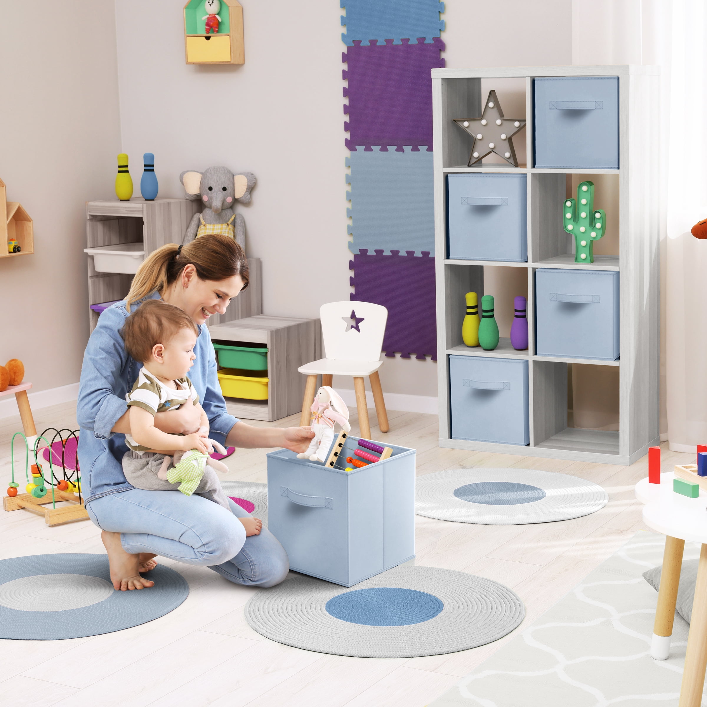 Sorbus 13 Inch Collapsible Fabric Storage Cubes, 8 Foldable Baskets for Organizing for Closet, Shelves, Clothes, Toys, Books, Pastel Blue
