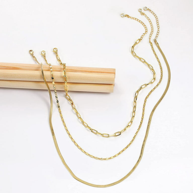 Tasiso 14K Gold Filled Herringbone Choker Necklace Set Double Layer Snake  Chain Herringbone Chain Necklace Layering Necklace Set Cuban Chain Necklace