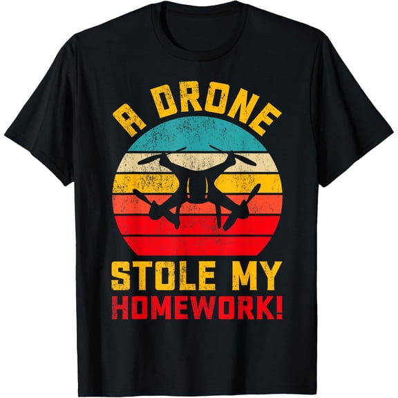 A Drone Stole My Homework T-Shirt men and women can wear, black, white, gifts.